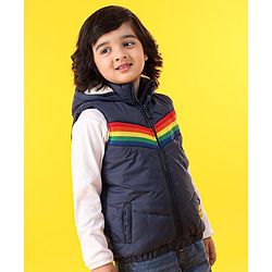 Babyhug Sleeveless Striped Jacket - Navy Blue