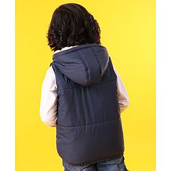 Babyhug Sleeveless Striped Jacket - Navy Blue