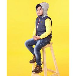 Babyhug Sleeveless Jacket With Hood - Blue