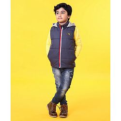 Babyhug Sleeveless Jacket With Hood - Blue
