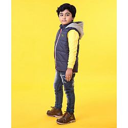 Babyhug Sleeveless Jacket With Hood - Blue