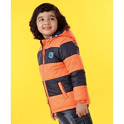 Babyhug Hooded Full Sleeves Reversible Padded Jacket - Navy Orange