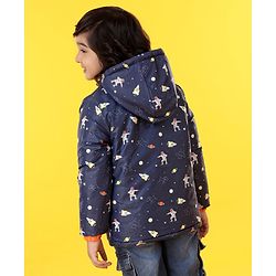 Babyhug Hooded Full Sleeves Reversible Padded Jacket - Navy Orange