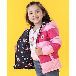 Babyhug Reversible Full Sleeves Printed Hooded Jacket - Pink