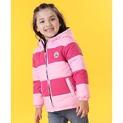 Babyhug Reversible Full Sleeves Printed Hooded Jacket - Pink