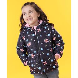 Babyhug Reversible Full Sleeves Printed Hooded Jacket - Pink