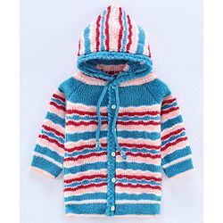 Babyhug Full Sleeves Hooded Sweater Set with Booties - Blue