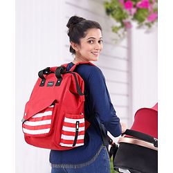 Babyhug Multifunctional Backpack Style Diaper Bag - Red and White