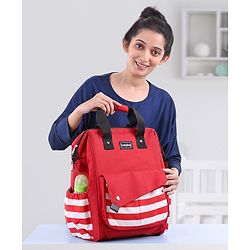 Babyhug Multifunctional Backpack Style Diaper Bag - Red and White