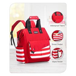 Babyhug Multifunctional Backpack Style Diaper Bag - Red and White