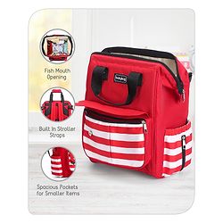 Babyhug Multifunctional Backpack Style Diaper Bag - Red and White