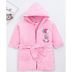 Babyhug Full Sleeves Bathrobe With Hood Unicorn Embroidery - Pink