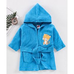 Babyhug Full Sleeves Bathrobe Tiger Print - Blue