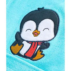 Babyhug Full Sleeves Bathrobe With Hood Penguin Embroidery - Blue