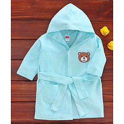 Babyhug Three Fourth Sleeves Hooded Bath Robe Bear Patch - Blue
