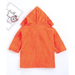 Babyhug Three Fourth Sleeves Hooded Bath Robe Frog Embroidery - Orange