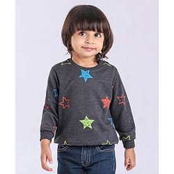 Babyhug Full Sleeves Sweatshirt Star Print - Dark Grey