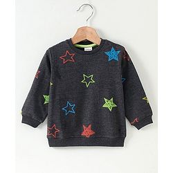 Babyhug Full Sleeves Sweatshirt Star Print - Dark Grey