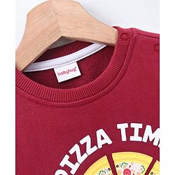 Babyhug Full Sleeves Sweatshirt Pizza Print - Maroon