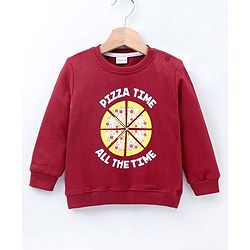 Babyhug Full Sleeves Sweatshirt Pizza Print - Maroon