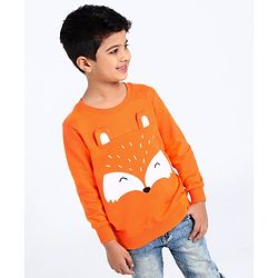 Babyhug Full Sleeves Sweatshirt Fox Embroidery - Orange