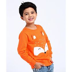 Babyhug Full Sleeves Sweatshirt Fox Embroidery - Orange