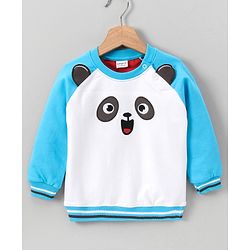 Babyhug Full Sleeves Sweatshirt Panda Print - White Blue