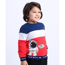 Babyhug Full Sleeve Sweatshirt Astronaut Print - Blue Red
