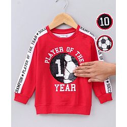 Babyhug Full Sleeves Reversible Sequined Sweatshirt Football Print - Red