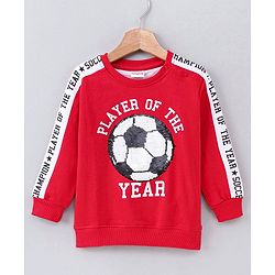 Babyhug Full Sleeves Reversible Sequined Sweatshirt Football Print - Red