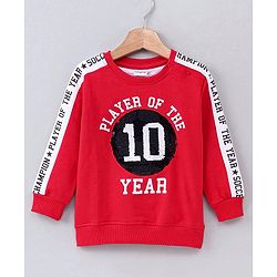 Babyhug Full Sleeves Reversible Sequined Sweatshirt Football Print - Red