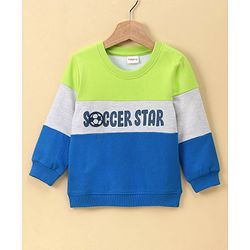 Babyhug Full Sleeves Sweatshirt Soccer Star Print - Green Grey Blue