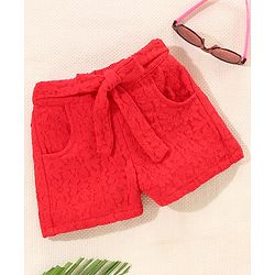 Babyhug Mid Thigh Length Shorts Floral Design - Bittersweet Red