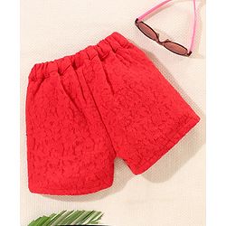 Babyhug Mid Thigh Length Shorts Floral Design - Bittersweet Red