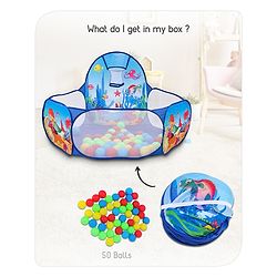 Babyhug Jump N Joy Aquatic Theme Ball Pool -50 Balls | Spacious Fabric Ball Pit For Ages 2-6 Years | Sensory & Motor-Skill Play | Colour,Shape Learning And Motor Development | BIS Certified