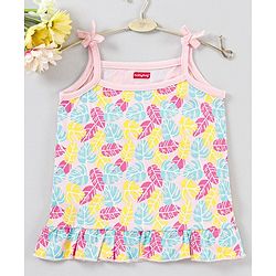 Babyhug Singlet Sleeves Top Leaf Print - Pink
