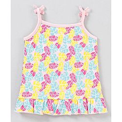 Babyhug Singlet Sleeves Top Leaf Print - Pink