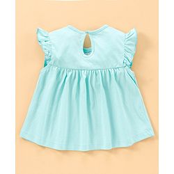Babyhug Flutter Sleeves Frock Style Top Floral Embroidered - Blue
