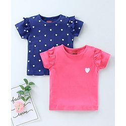 Babyhug Short Sleeves Tops Heart Print Pack of 2 - Blue Pink