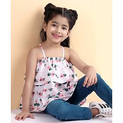 Babyhug Sleeveless Top Floral Print - White