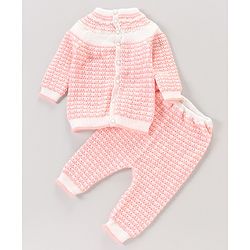 Babyhug Full Sleeves Hooded Striped Sweater Set with Booties - Pink