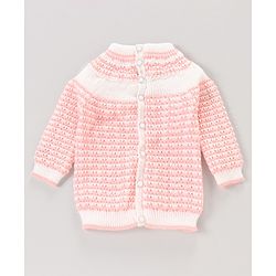Babyhug Full Sleeves Hooded Striped Sweater Set with Booties - Pink