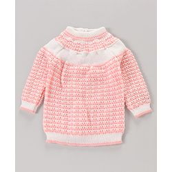 Babyhug Full Sleeves Hooded Striped Sweater Set with Booties - Pink