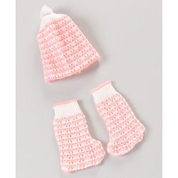 Babyhug Full Sleeves Hooded Striped Sweater Set with Booties - Pink