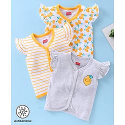 Babyhug 100% Cotton Antibacterial Short Sleeve Vests Lemon Print Pack of 3 - Yellow Grey White