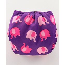 Babyhug Free Size Reusable Cloth Nappies  With 2 SmartDry Inserts Elephant Print - Violet
