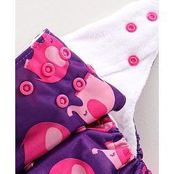 Babyhug Free Size Reusable Cloth Nappies  With 2 SmartDry Inserts Elephant Print - Violet