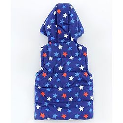 Babyhug Sleeveless Jacket with Hood Star Print - Blue