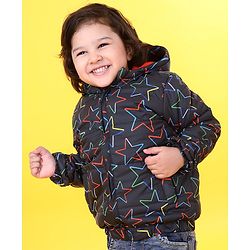 Babyhug Full Sleeves Hooded Jacket Stars Print  - Blue