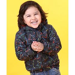 Babyhug Full Sleeves Hooded Jacket Stars Print  - Blue